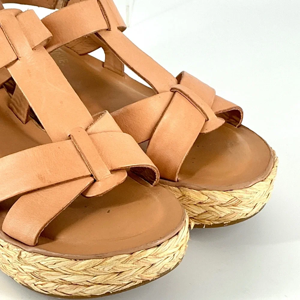 Kork-Ease Size 8 Tan Leather Espadrille Platform Wedge Sandals Ande‎